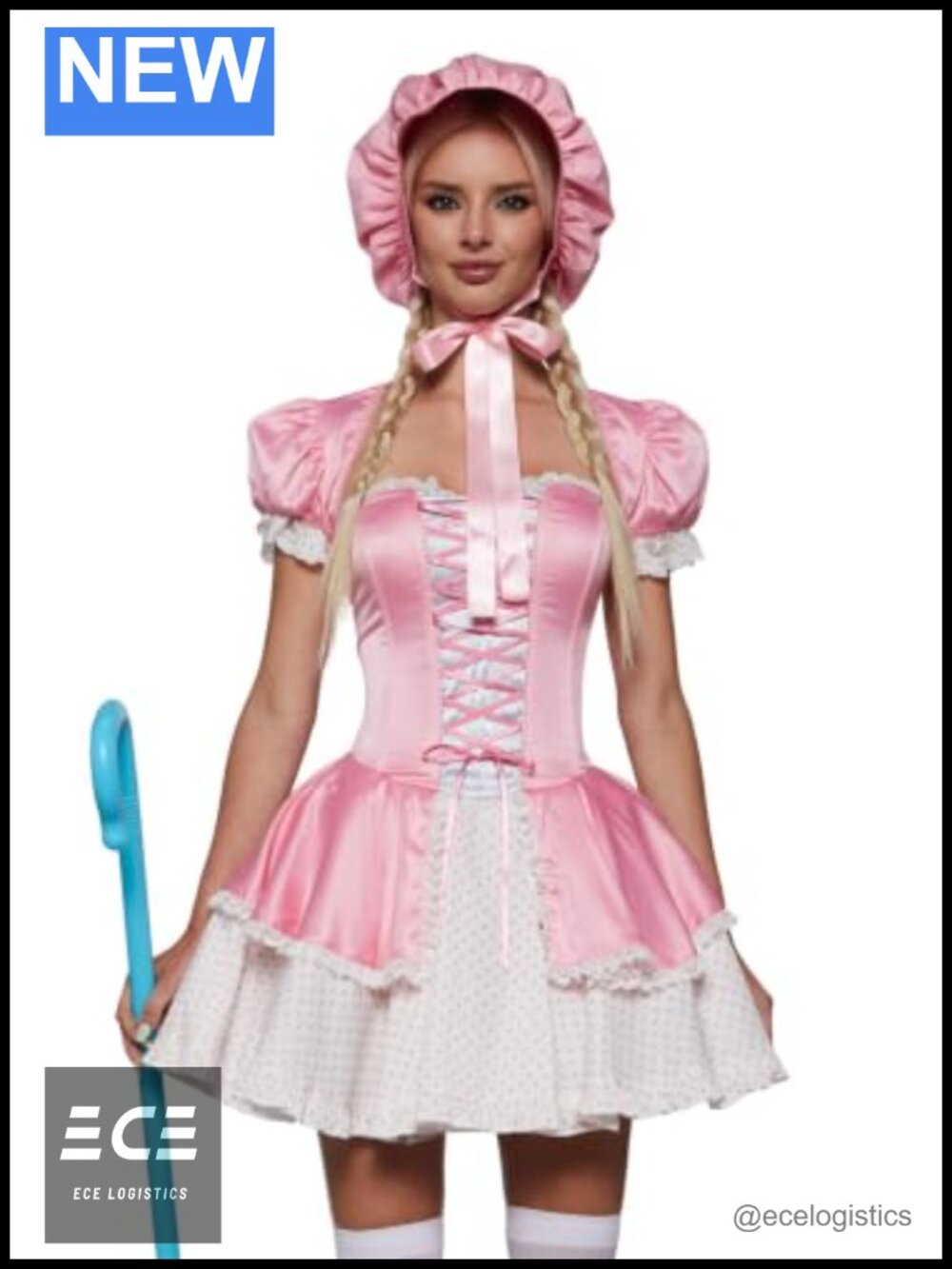 Bo Peep Costume Set Corset Dress Bonnet Stockings